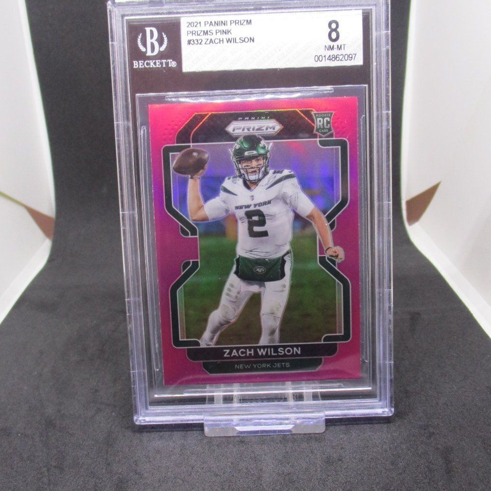 2021 Prizm Football Zach Wilson Pink BGS 8 #332 Jets Rookie RC
